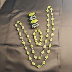 Spring Green Glass Beadded necklace and bracelets bundle